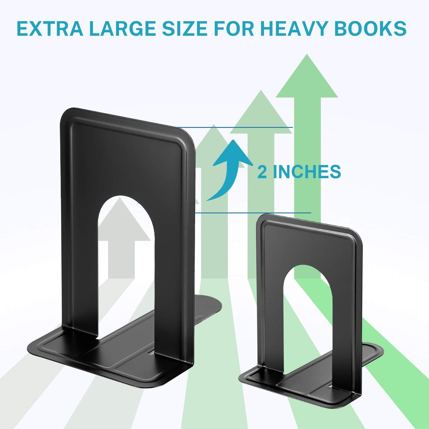 in Extra Large Heavy Duty Metal Book Ends / XL - 2 Pairs / Black / 8.5 Inch