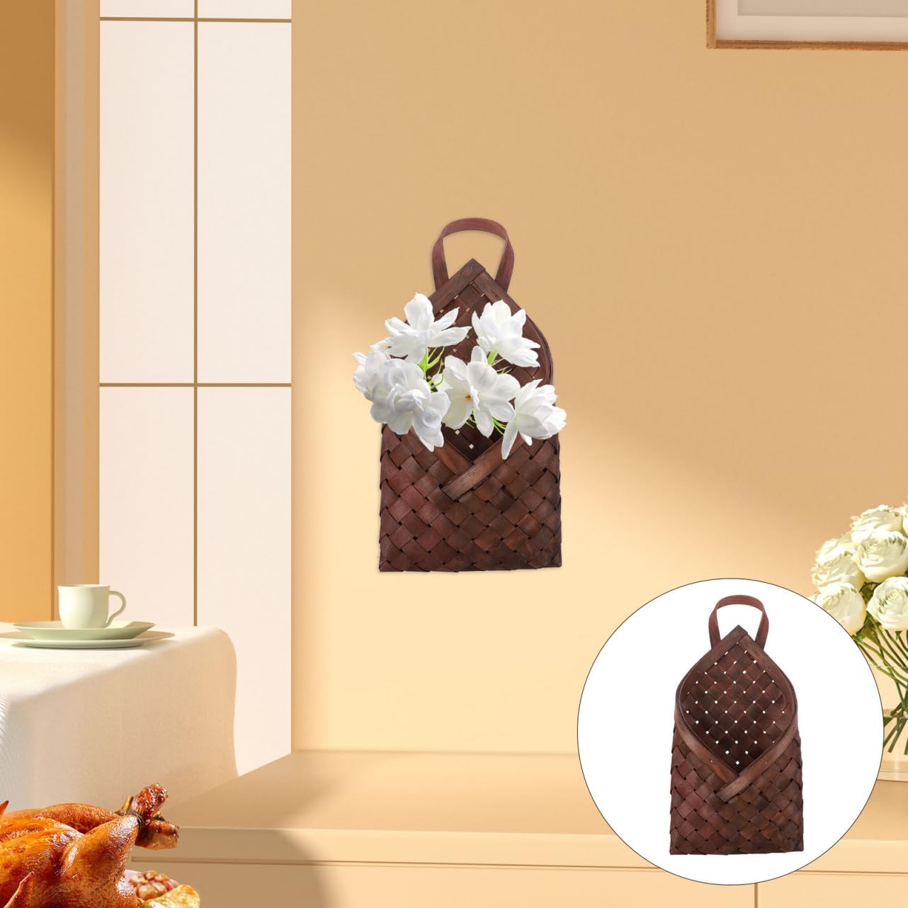 Woven Hanging Basket Wall Hanging Woven Basket for Flower Arrangement Hanging Flower