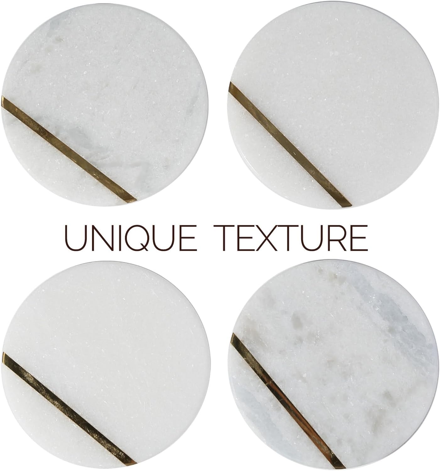 4" Stone Coaster for Drinks Coffee / White&gold / Set of 4