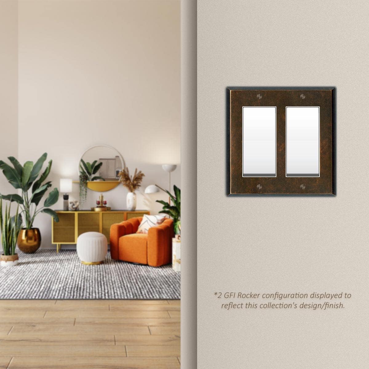 Mottled Antique Copper Outlet Wall Plate | 3 Toggle - 1 Duplex | 8.25" x 4.5" | Hand-Polished Brass Construction