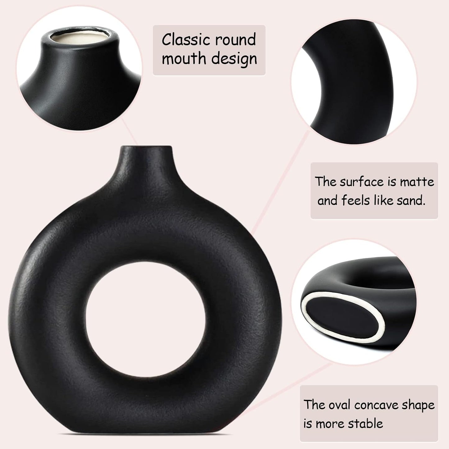 Ceramic Vase for Modern Home Decor / Black / Small + Big