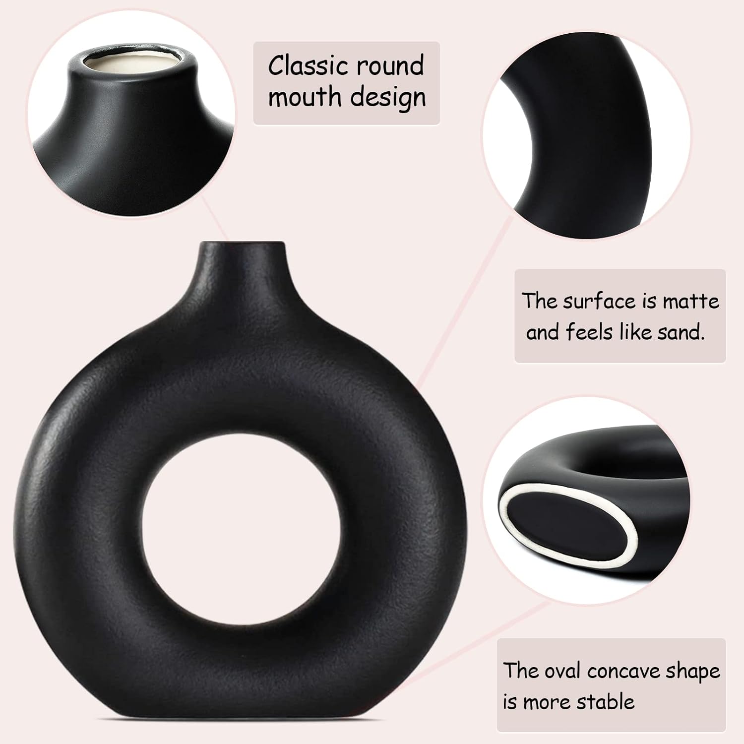 Ceramic Vase for Modern Home Decor / Black / Small + Big