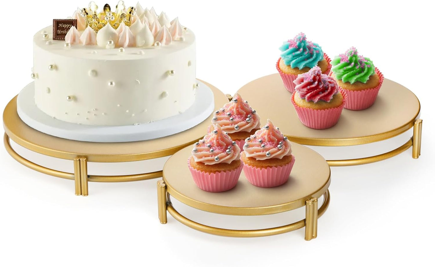3 Pack Gold Cake Stands, 8/10/12 Inch Metal Cupcake Display Stands Dessert Trays, Table Decoration Cookies Serving