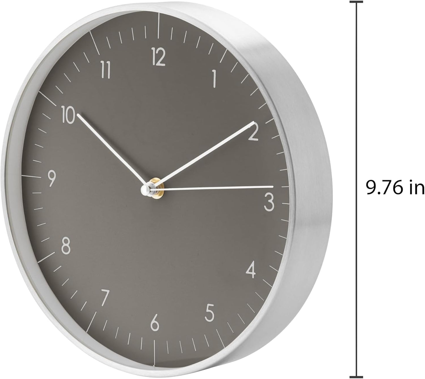 Modern Silent Quartz Wall Clock, 10in, Dark Grey & Silver | Designed in Germany, Simple & Elegant, Non-ticking, Analog