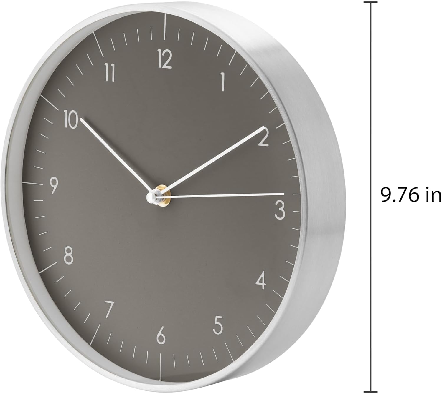 Modern Silent Quartz Wall Clock, 10in, Dark Grey & Silver | Designed in Germany, Simple & Elegant, Non-ticking, Analog