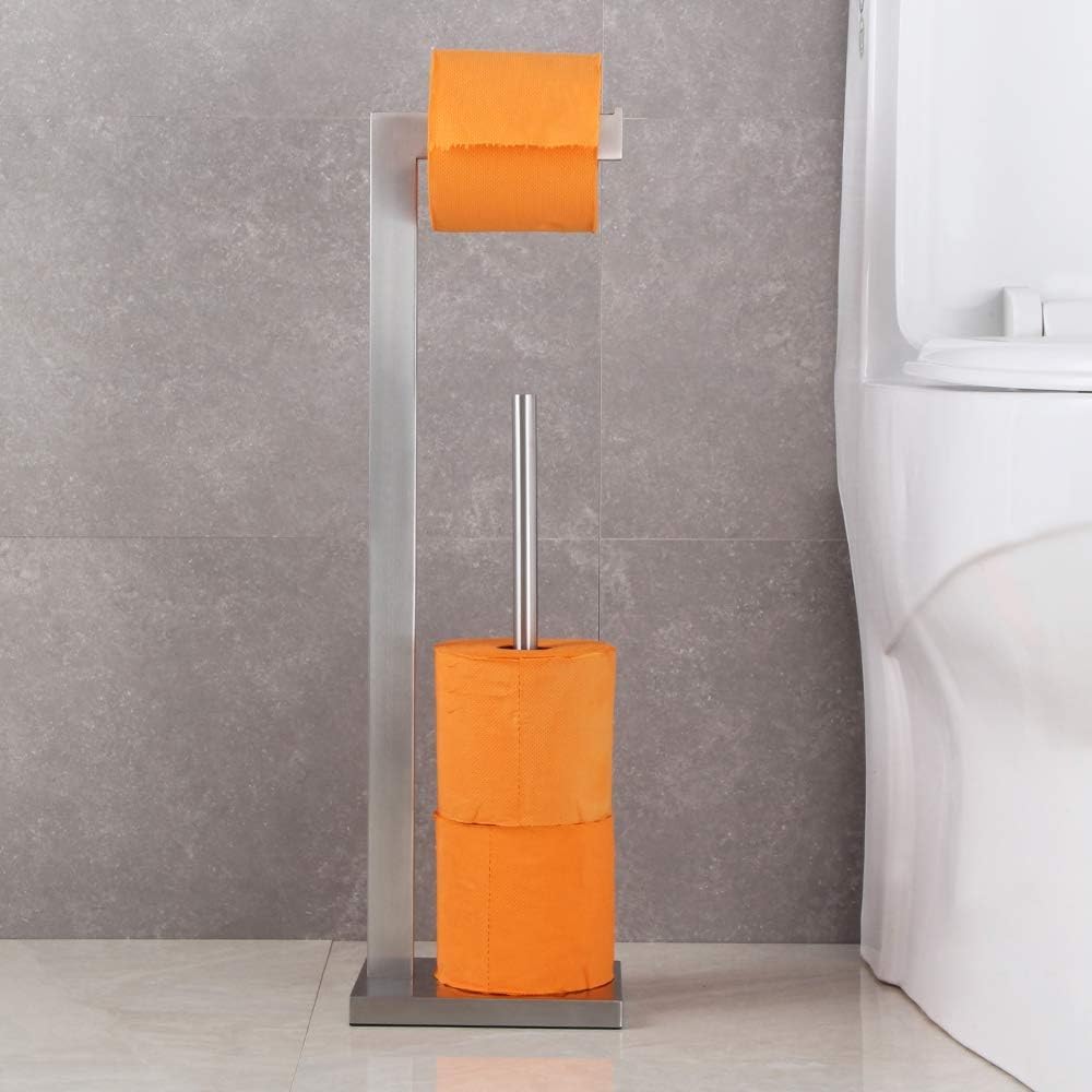 GERZWY Toilet Paper Holder Free Standing with Reserve, SUS 304 Stainless Steel Lavatory Tissue Roll Holder Floor Stand