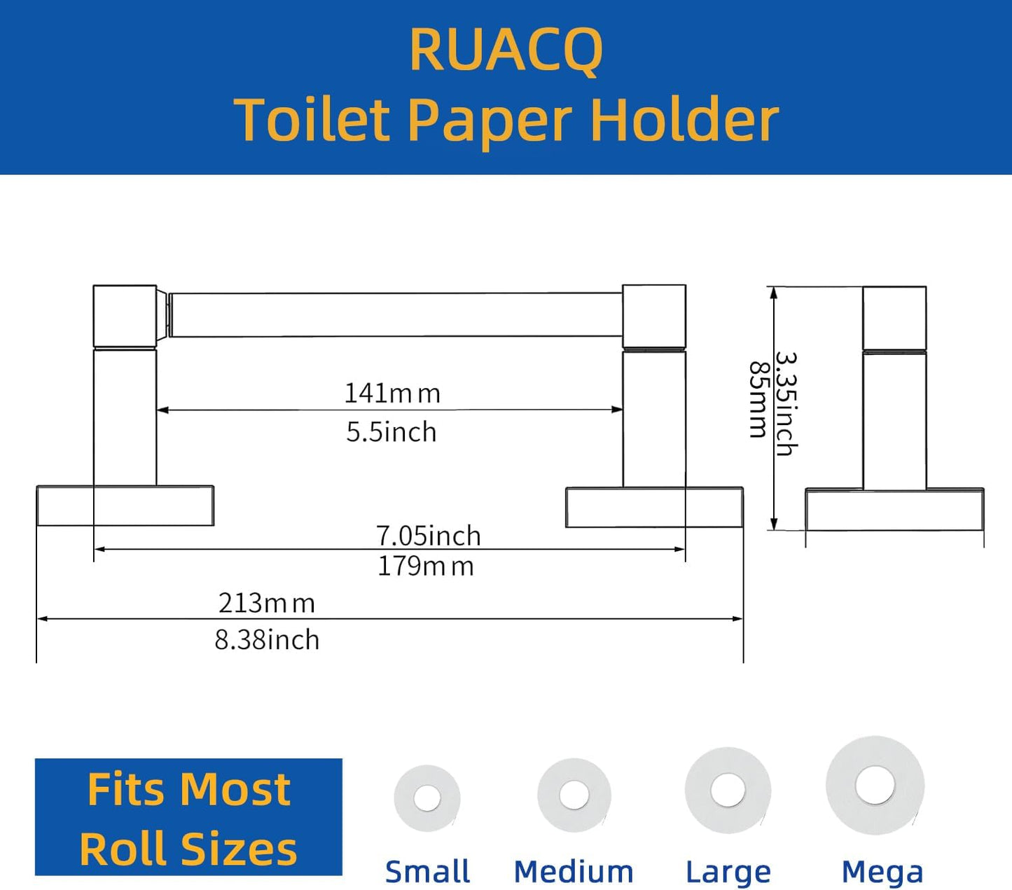 RUACQ Brushed Gold Toilet Paper Holder Wall Mount for Bathroom | Dual-Post Pivoting Tissue Roll Holder with Square