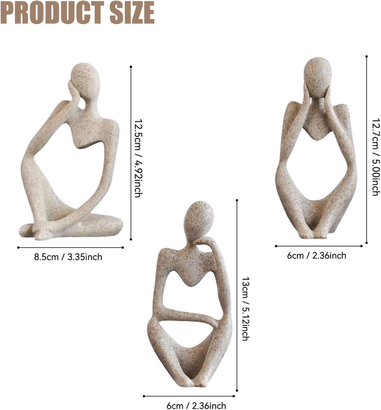 Thinker Statue Abstract Art Thinker Figurines Home Decor / Beige / Set of 3