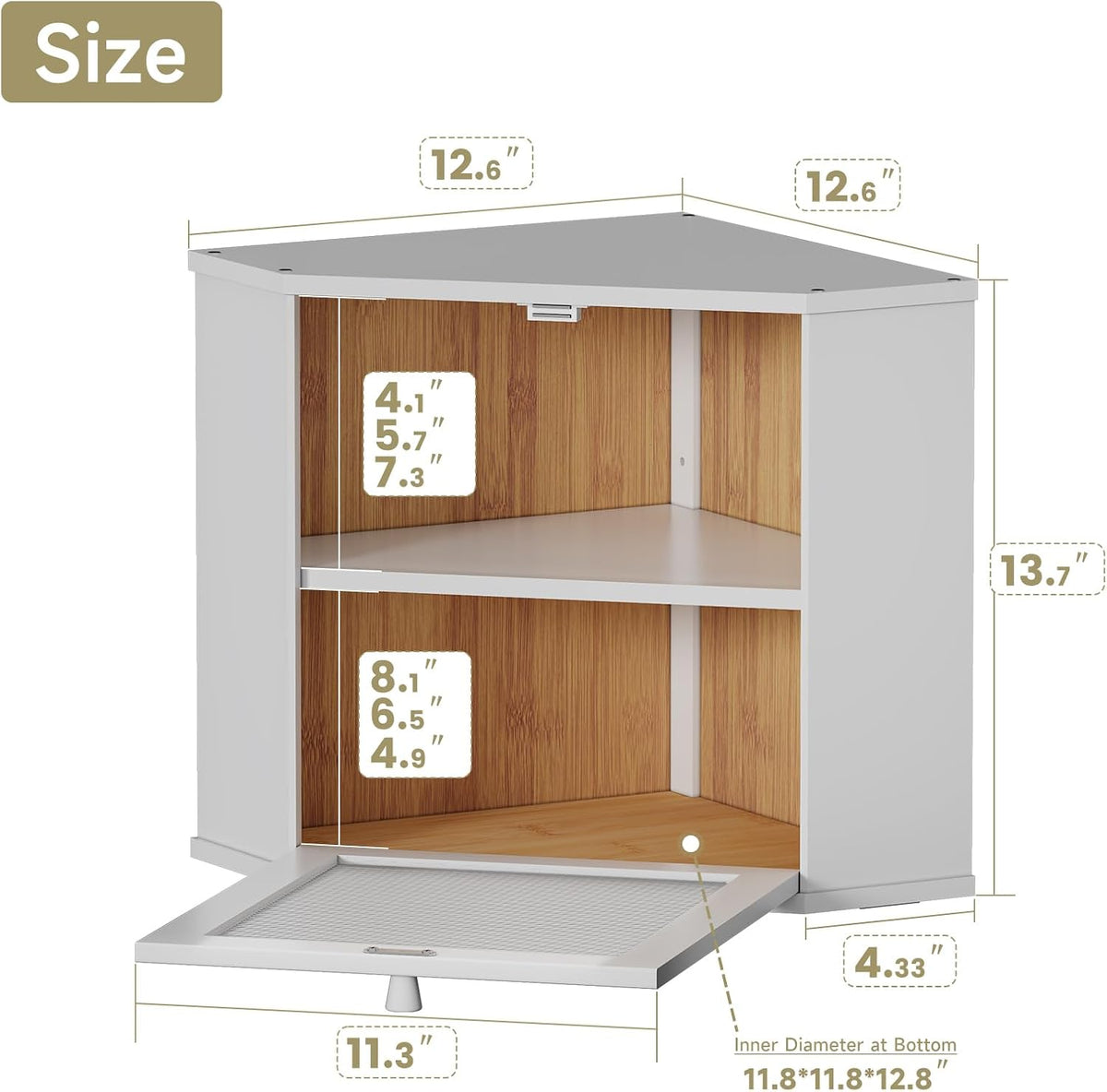 Bread Box for Kitchen Corner Countertop,Large Bread Basket (White, Large) | Double Layer Bamboo Bread Storage Container