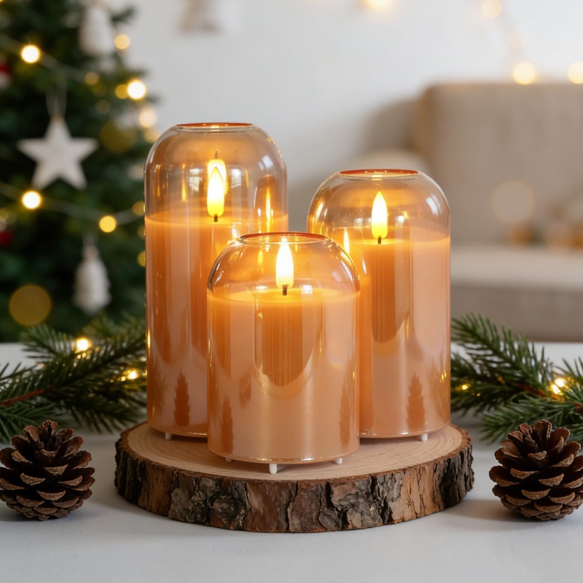 Rechargeable Glass Jar Flameless Candles, Realistic Flickering LED Pillar Real Wax Candle with Remote and Timer,LED