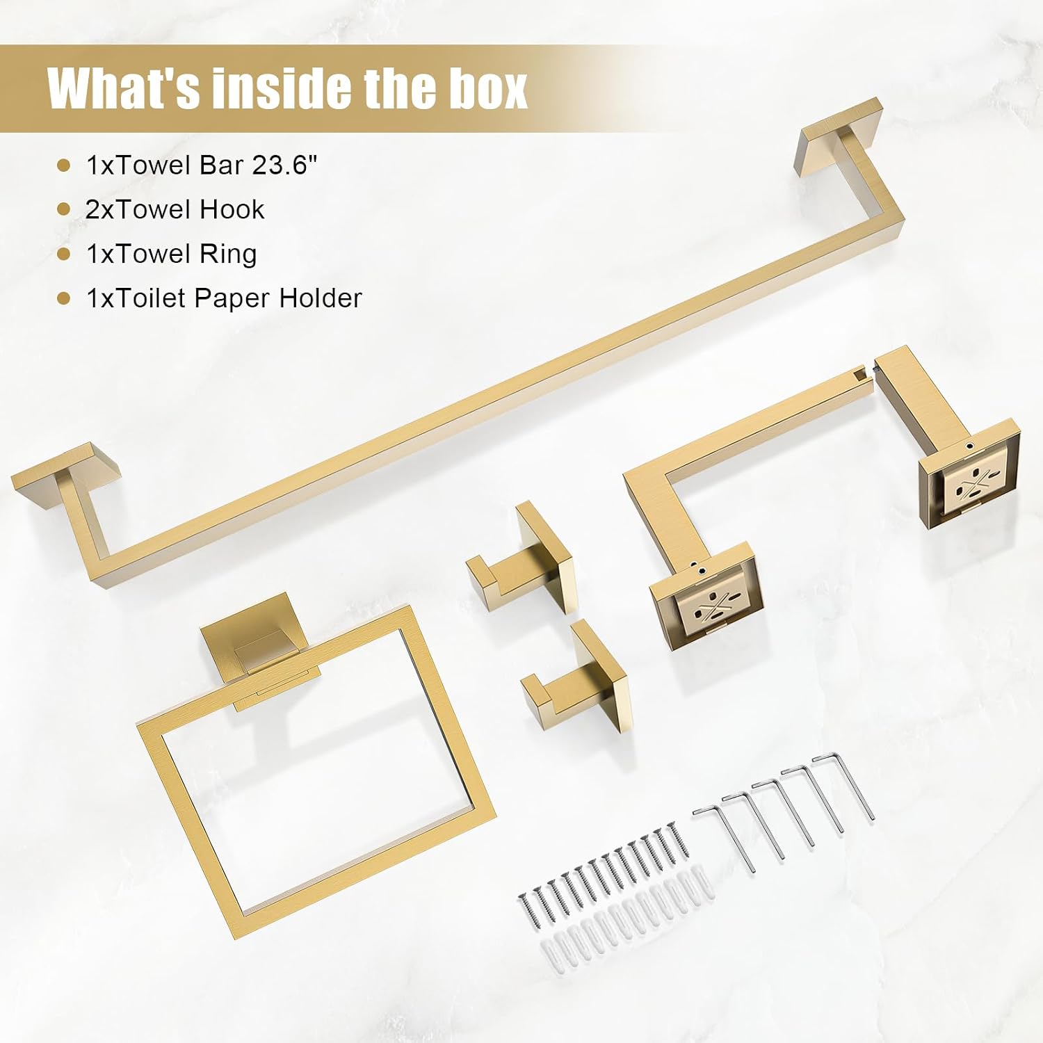 TQKAG Brushed Gold Bathroom Hardware Accessories Set 5 Pieces, Double Post Pivoting Toilet Paper Holder Set Stainless