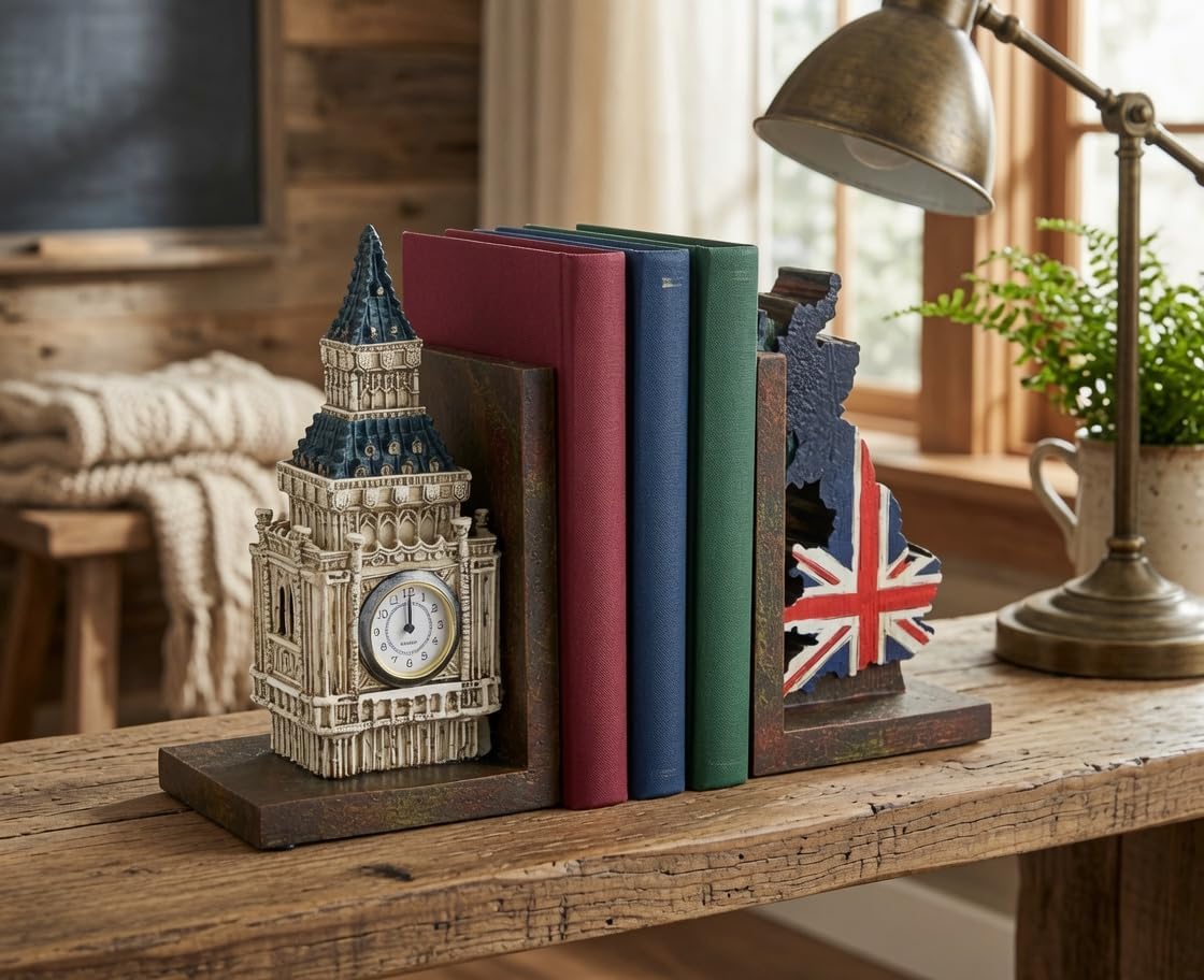 Big Ben Bookends / London Clock Tower UK Flag Decorative Book Ends