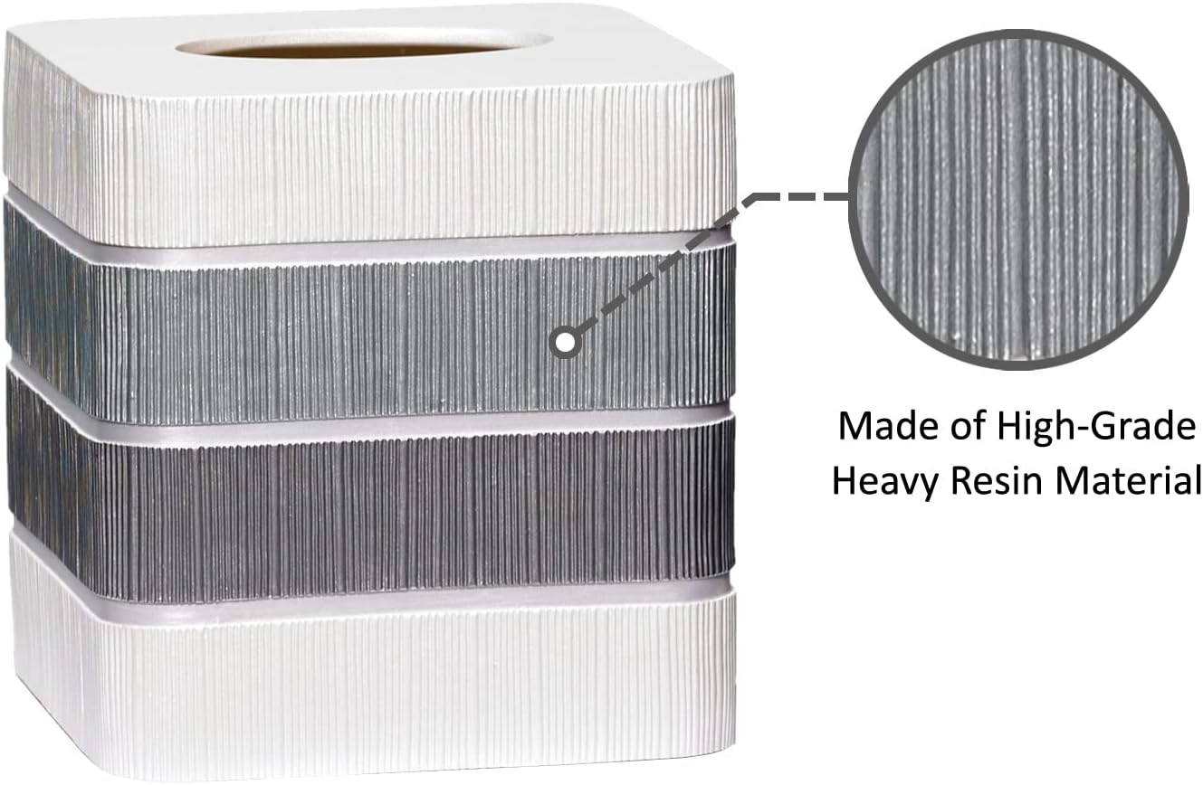 Zahari Home 2pc Modern Line Stylish Bath Accessories Set Waste Basket & Square Tissue Box Cover Classic Contemporary