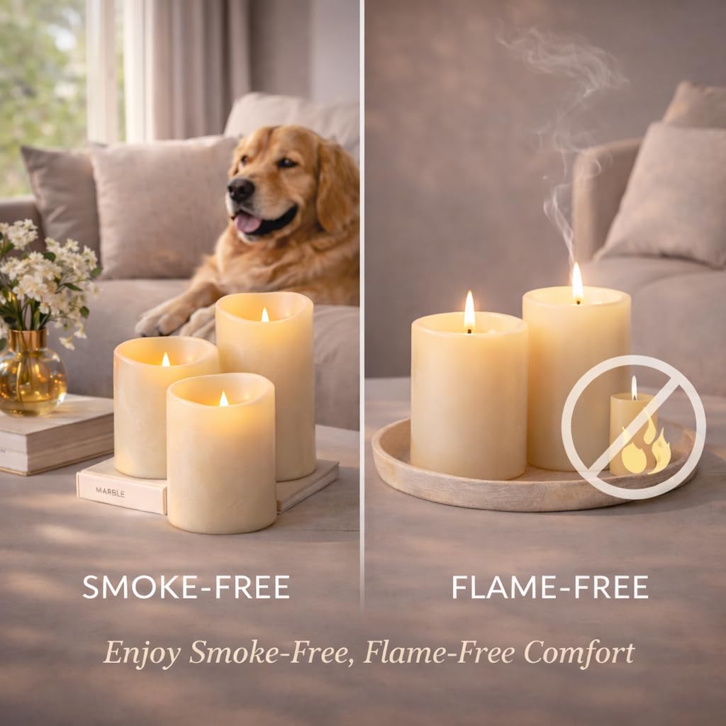 Enido 9pcs Flameless Flicking LED Candles with Remote, Battery Operated Outdoor Waterproof Candles, Electric Candle for