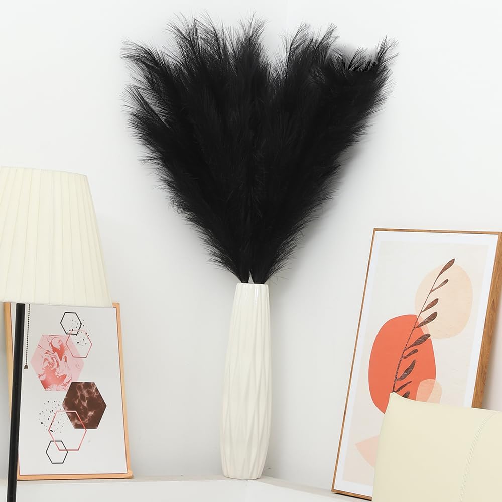 Faux Pampas Grass Decor Artificial Pampas Grass Bouquet Flower Arrangement / Black / Set of 8