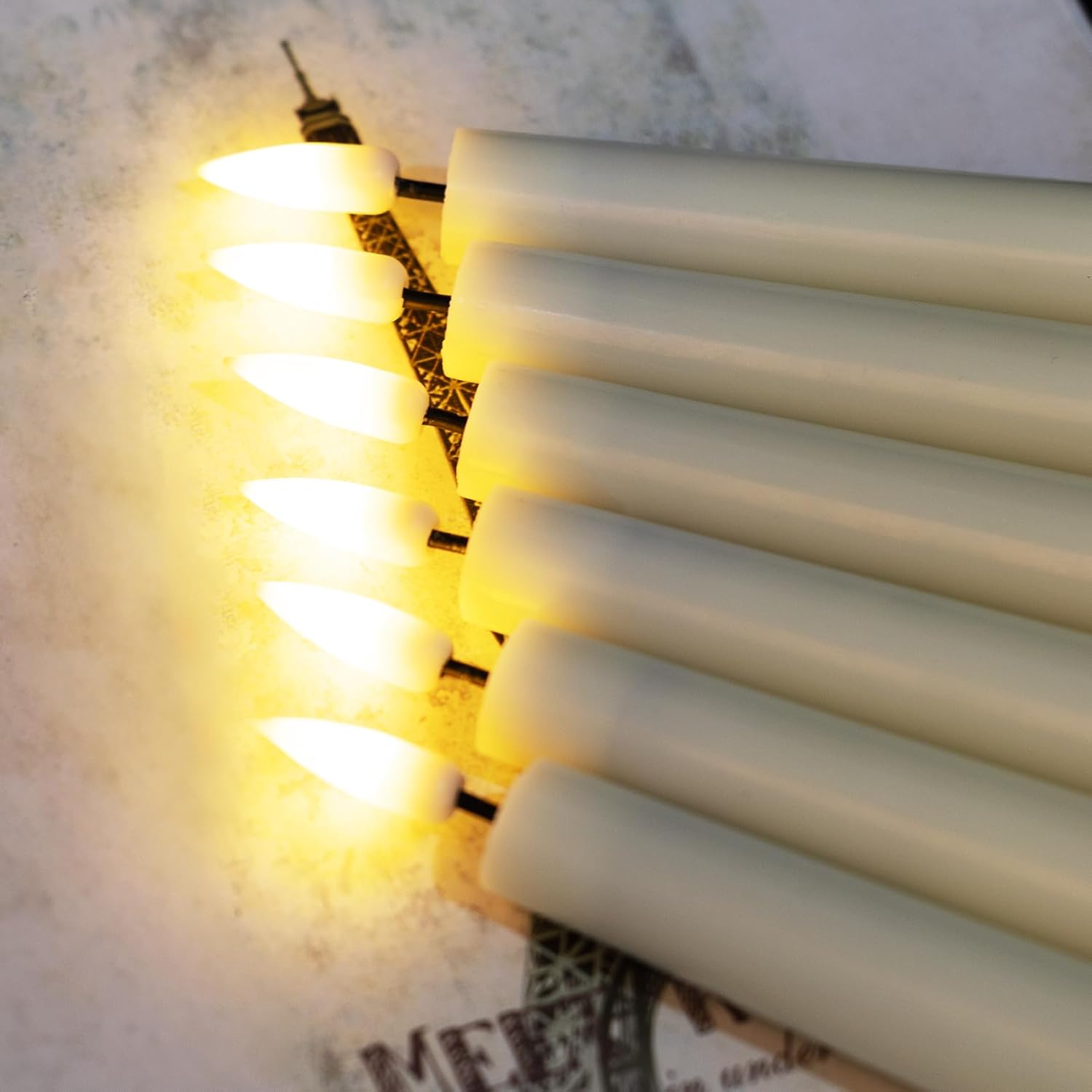 Short Ivory Flameless Taper Candles with Remote Set of 6 | Flickering LED Candlesticks, Real Wax Coating, 2 AAA Battery