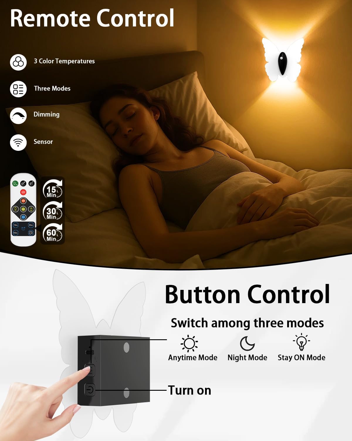 Eneru Motion Sensor Wall Sconce Set of 4, Rechargeable Wall Lights, White | 5000mAh Battery Operated Wall Sconces