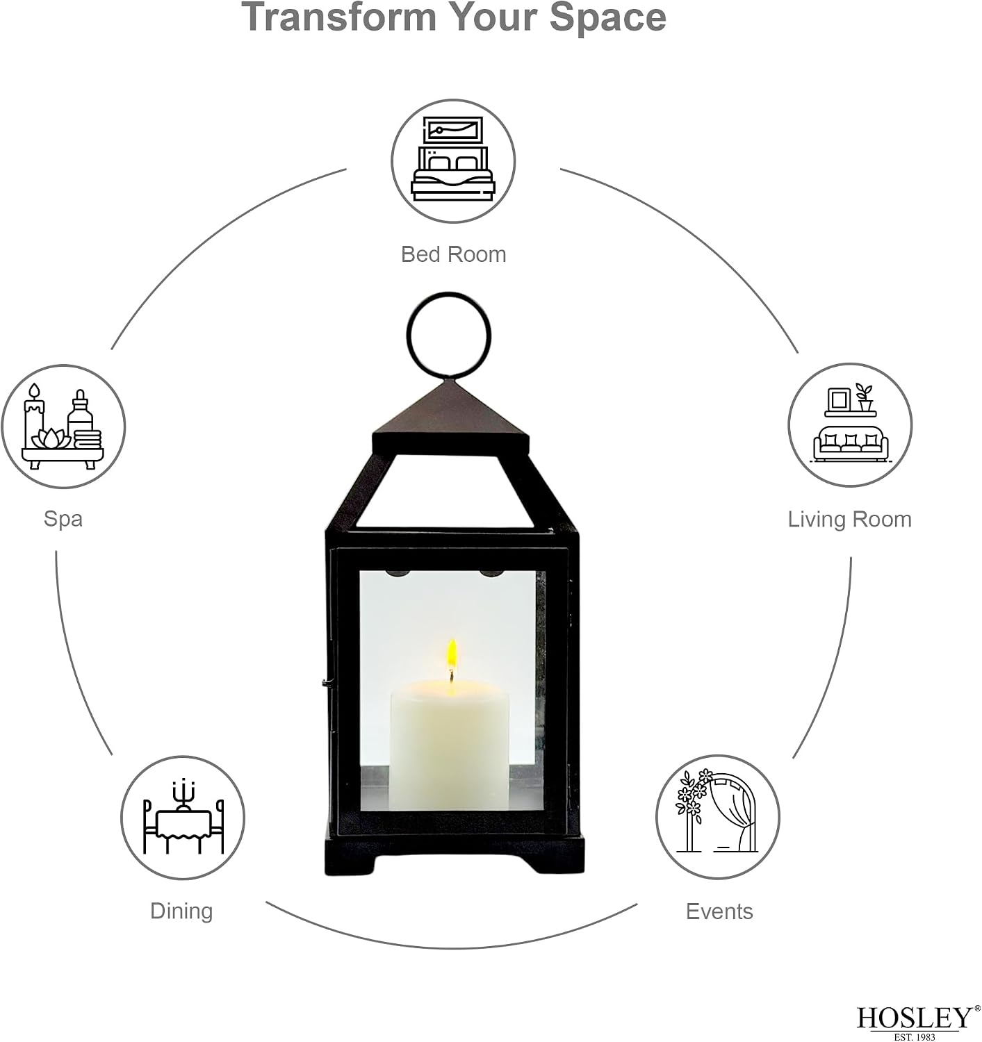 Hosley 12 Inch High Clear Glass and Iron Classic Style Lantern Ideal Gift for Festivities Parties Weddings Aromatherapy