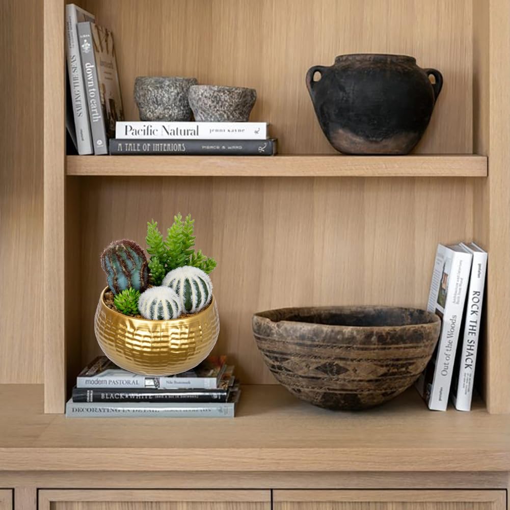 Artificial Cactus Plants Indoor / Gree & White& Gold Pot