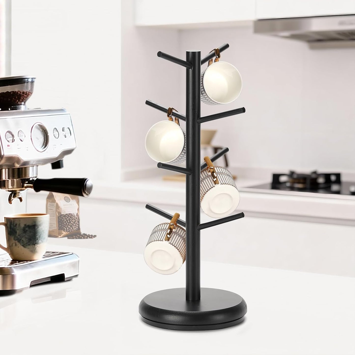 BAMBANG Mug Holder, 360° Rotating Mug Tree Holds 8 Coffee Cups, Space Saving Mug Rack with Stable Base for Kitchen