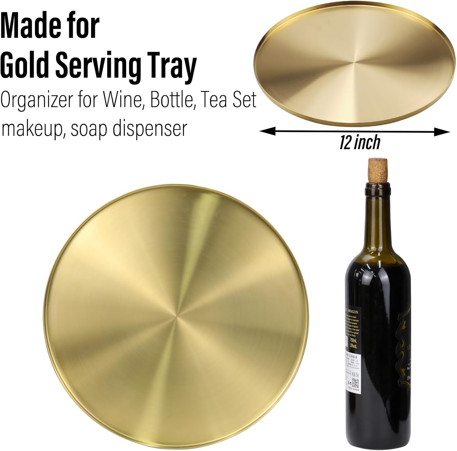 Brushed Gold Round Tray / Light Gold / 12 Inch / Set of 12