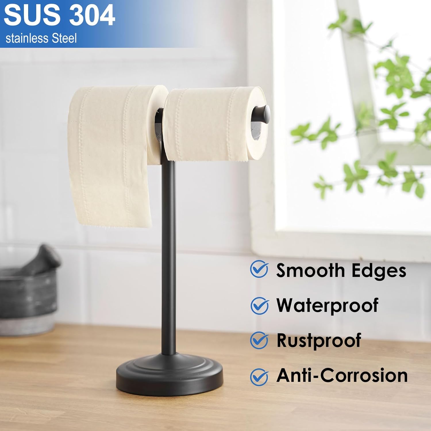 RUMOSE Matte Black Hand Towel Holder Stand Countertop Towel Rack | 13 Inch Bathroom Kitchen Vanity T-Shape Towel Stand