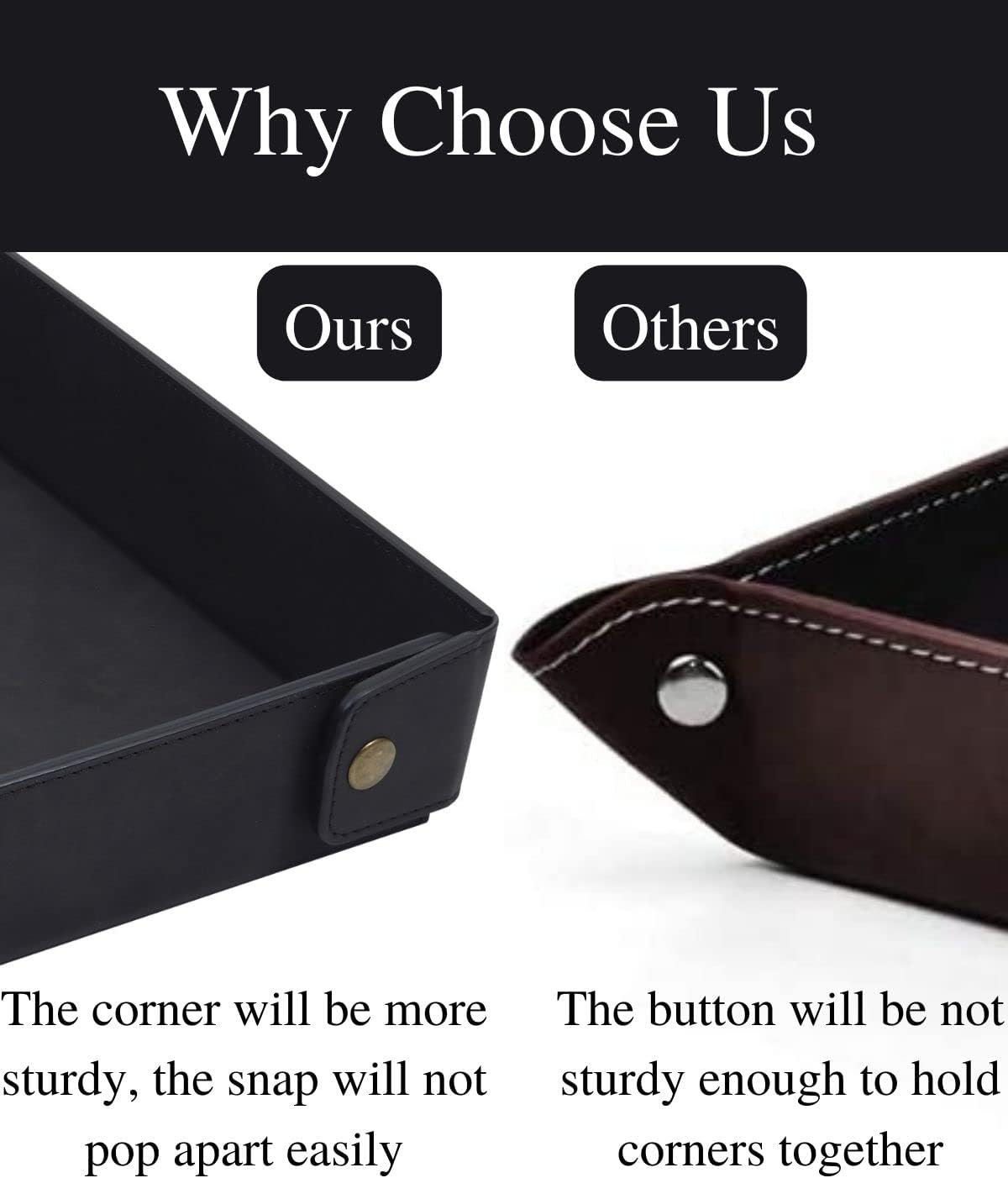 Faux Leather Valet Tray Organizer for Men / Black / Rectangle