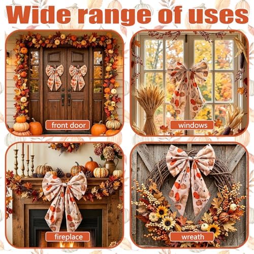 Suncalla 2 Pcs Orange Fall Pumpkin Wreath Bows 18'' x 12''