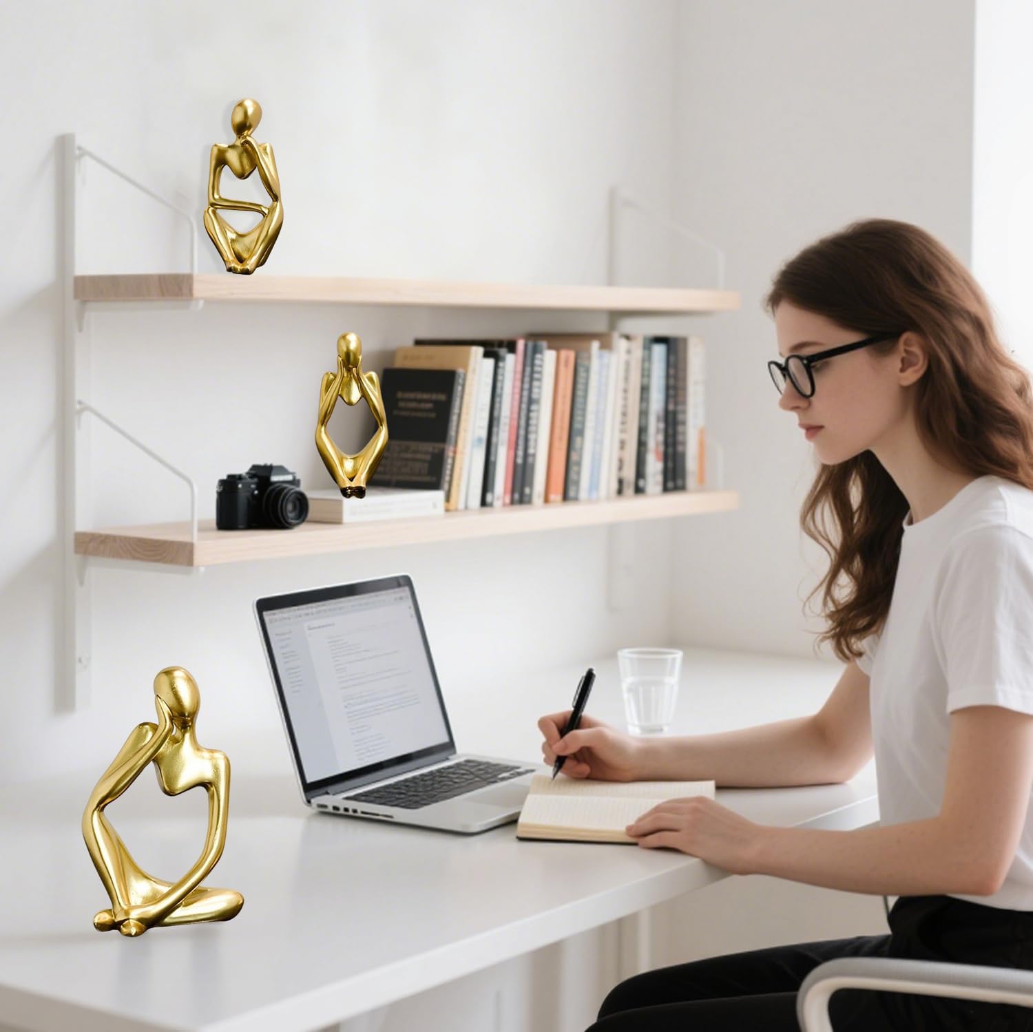 Thinker Statue Abstract Art Thinker Figurines Home Decor / Gold / Set of 3