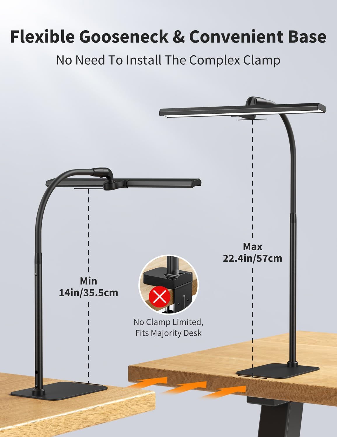 Kary LED Desk Lamp, Flexible Gooseneck Task Light with Base and Timer | 12W Tall Architect Lamp for Home Office