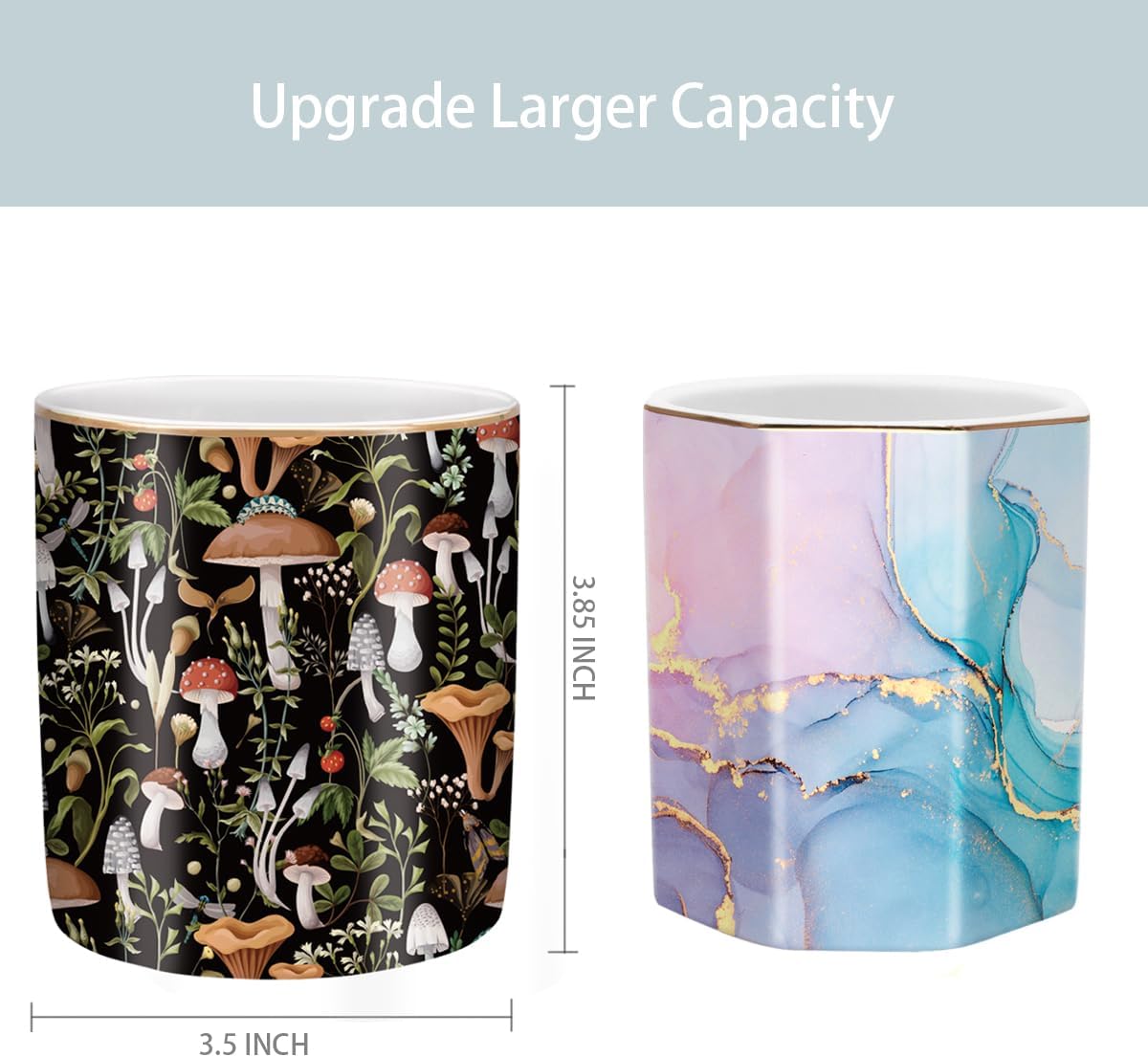 Ceramic Pen Cup Makeup Brush Holder / Mushrooms Pattern