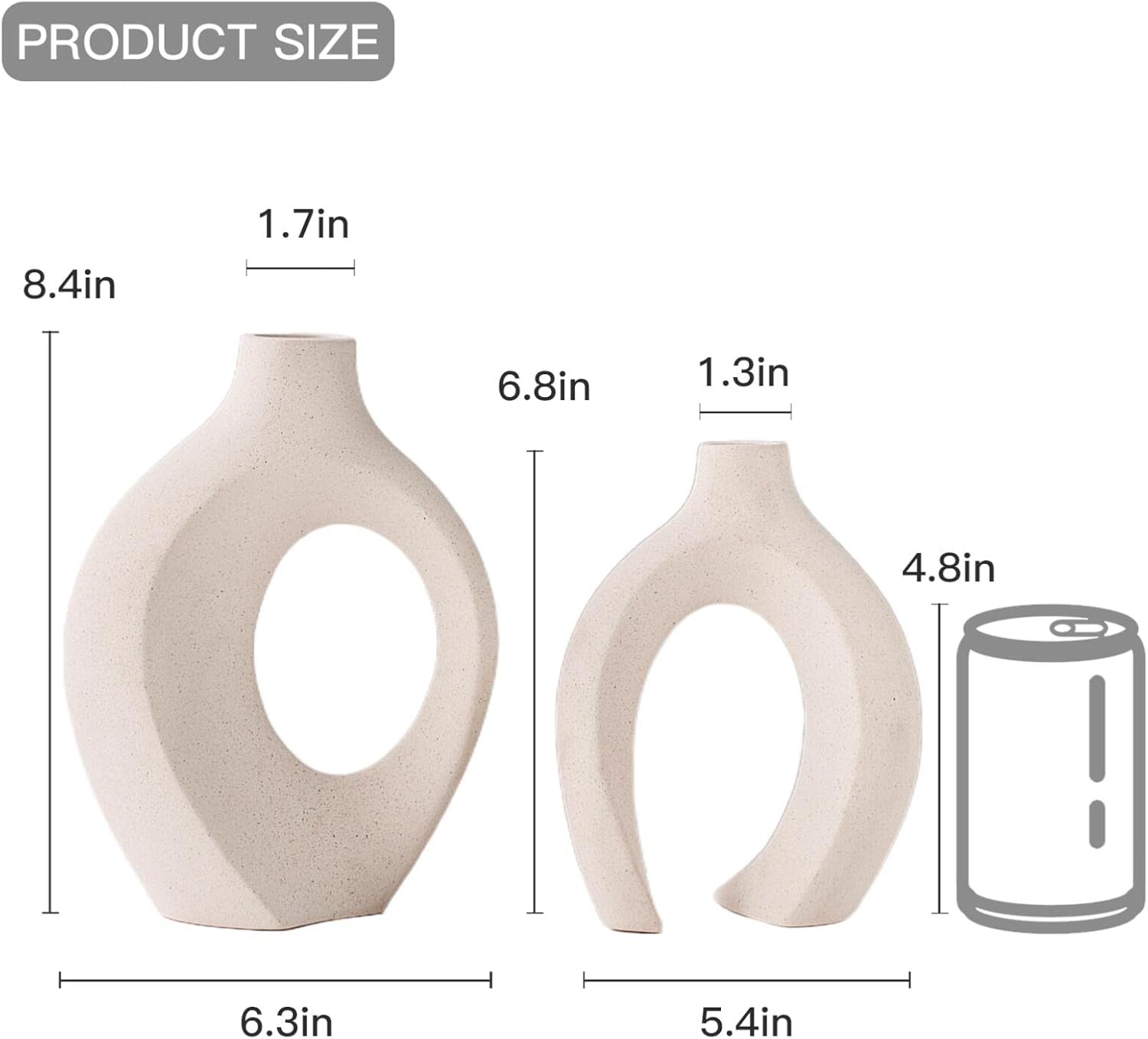 Hollow Ceramic Vase / Off White - Round Hollow / Set of 2