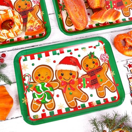 JarThenaAMCS 3Pcs Christmas Serving Trays Reusable Serving Dishes Red Green Gingerbread Man Platter for Xmas Party Sharing Snacks Fruits Dessert, 13 x 10 Inch