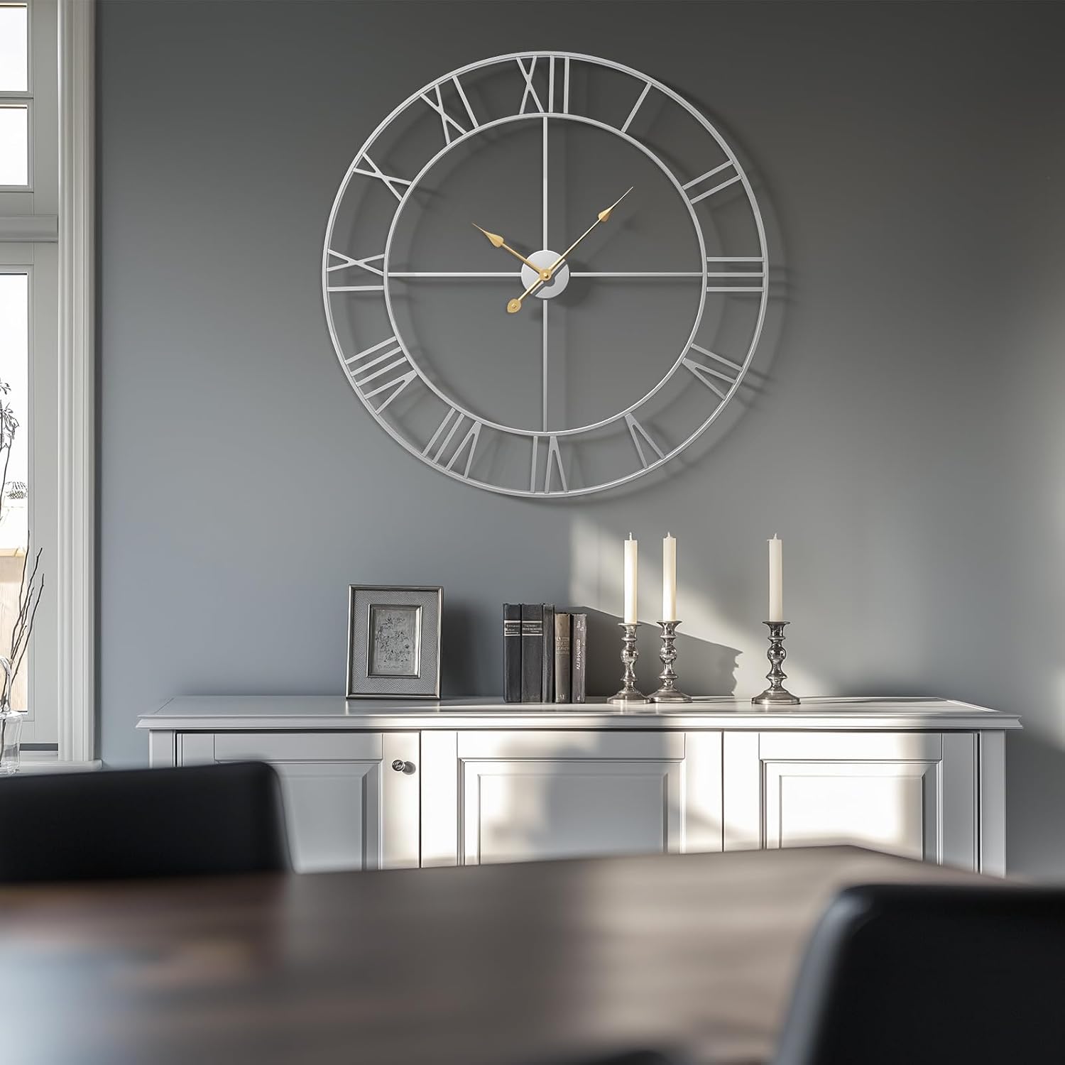 Cuspin 30 Inch Large Wall Clock Silver Decorative Modern Metal Clocks | Battery operated, Silent non ticking, Gold