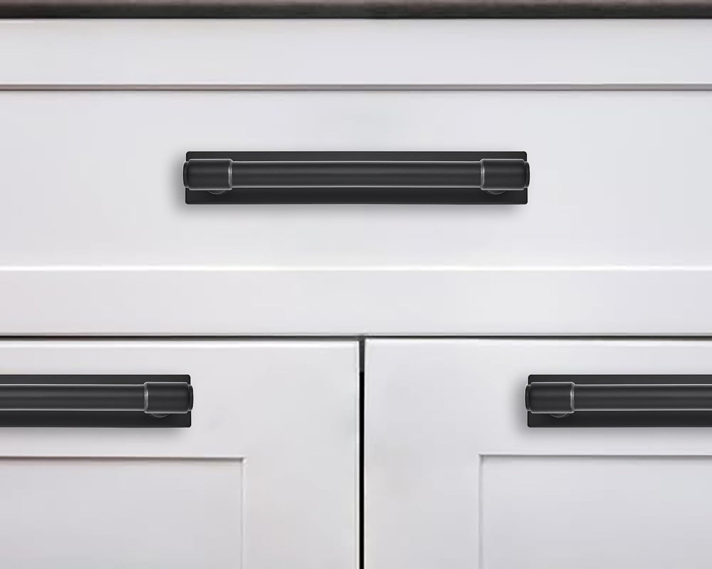 5 Pack 8 Inch(203 mm) Center to Center Black Cabinet Pull Backplate with Base Plate Zinc Solid Matte Black Kitchen