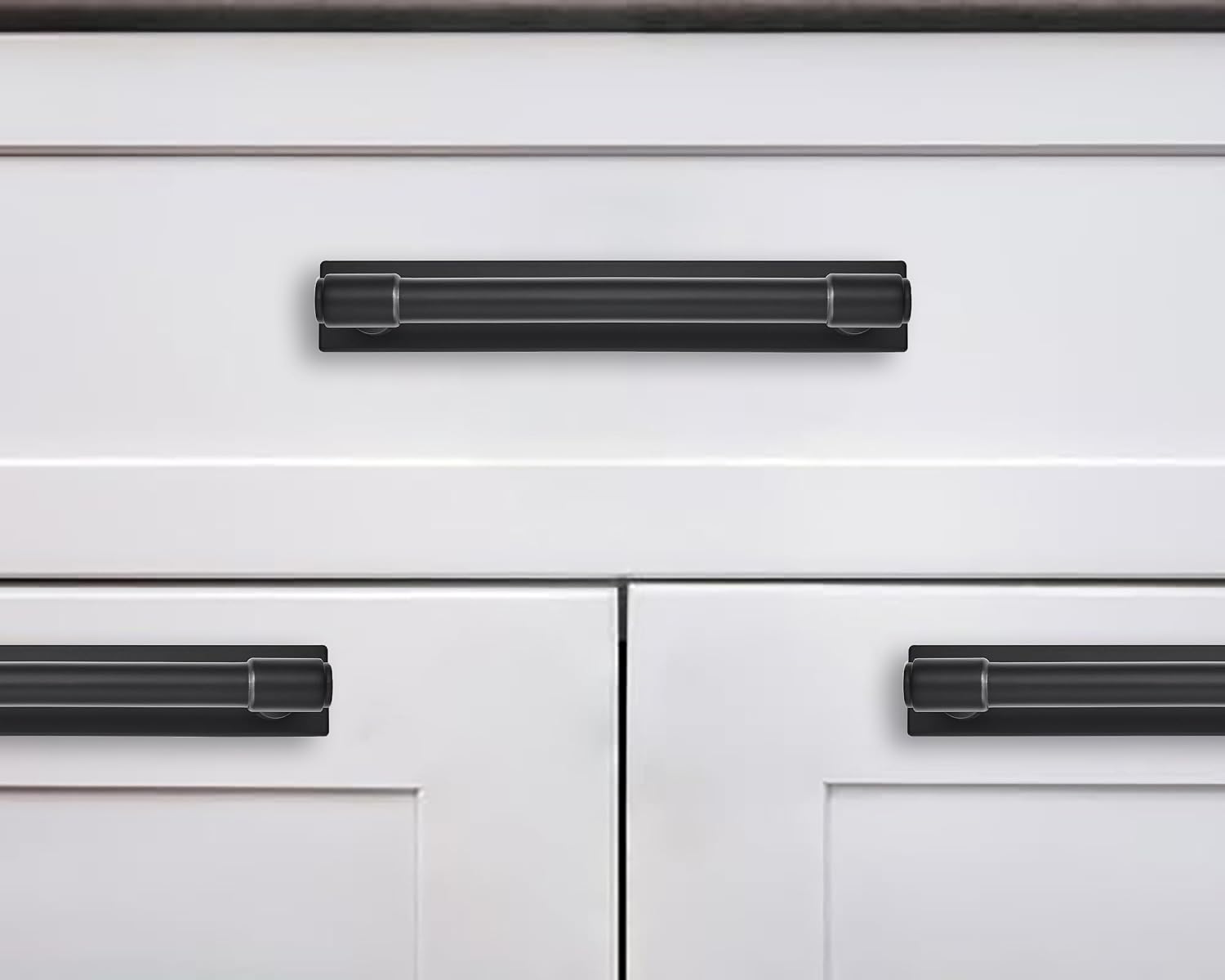 5 Pack 8 Inch(203 mm) Center to Center Black Cabinet Pull Backplate with Base Plate Zinc Solid Matte Black Kitchen