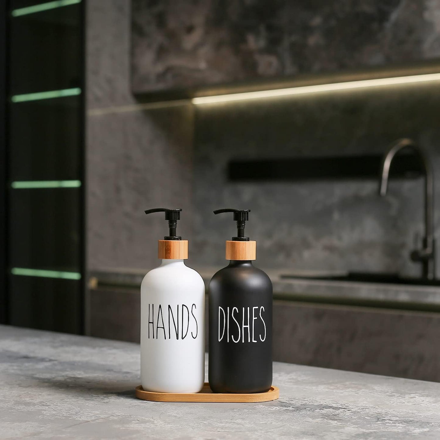 MOMEEMO Soap Dispenser Set, Black & White | Contains Hand and Dish Soap Dispenser, Suitable for Kitchen Decor
