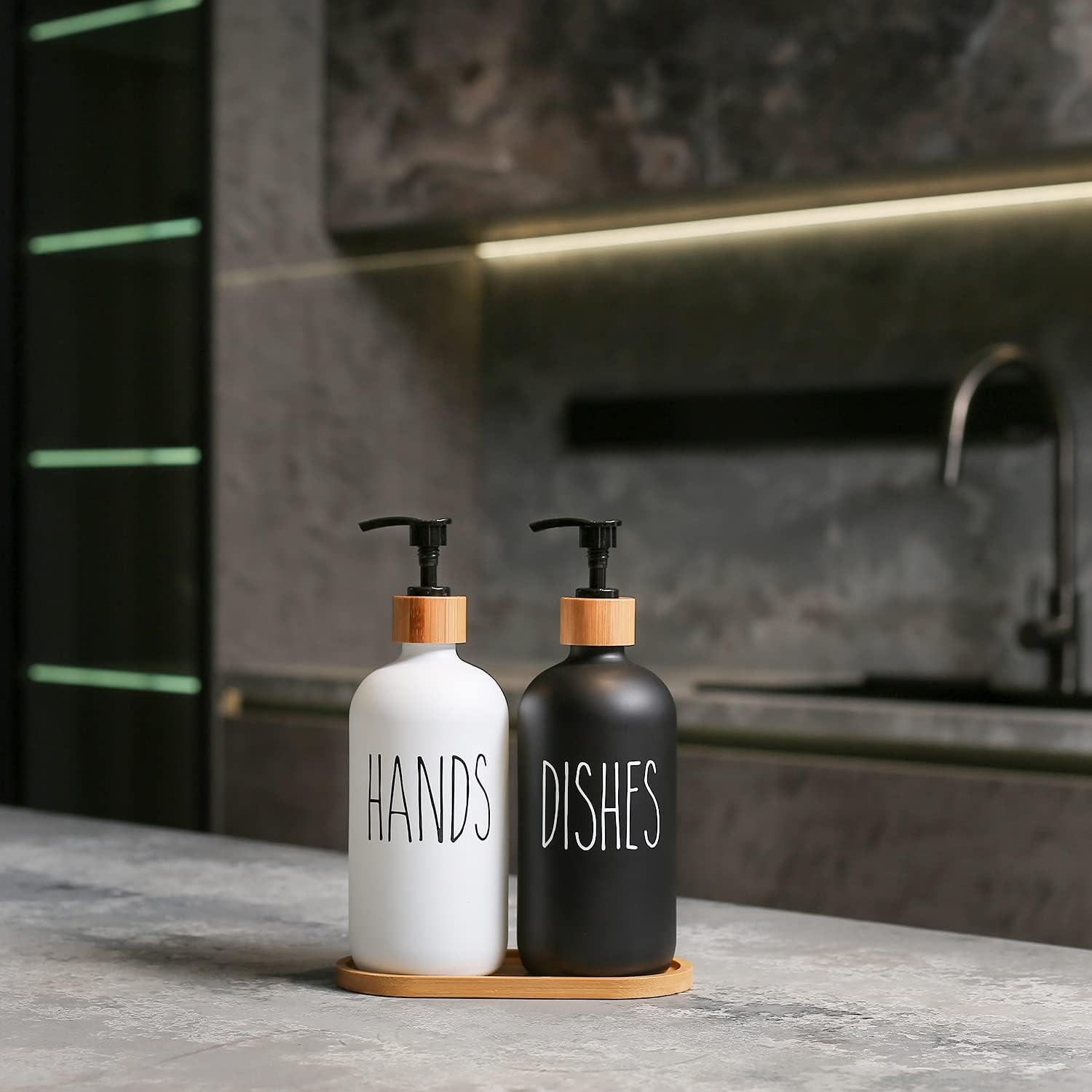 MOMEEMO Soap Dispenser Set, Black & White | Contains Hand and Dish Soap Dispenser, Suitable for Kitchen Decor