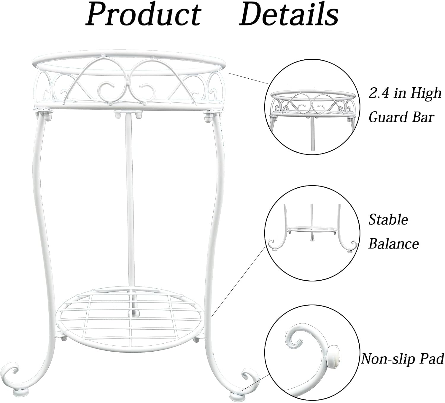 NAKUPE White Metal Plant Stand Indoor Outdoor, 18.5inch Tall 2 Tier Shelf | Heavy Duty Potted Rack, Flower Pot Holder