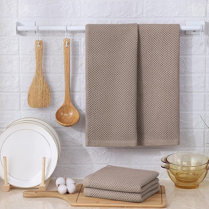 Kitinjoy 100% Cotton Waffle 6-Pack Kitchen Towels, 13" x 28", Mixed Color | Super Soft, Ultra-Absorbent, Fast Drying