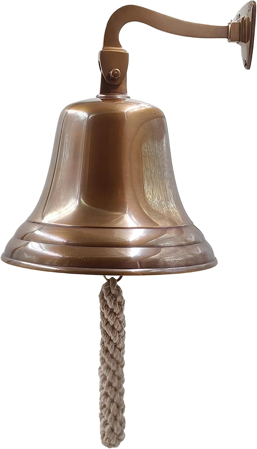 7inch Solid Brass Wall Mounted Ship Hanging Bell Antique Brass Bell for Reception, School, Outdoor,Indoor, Dinner &