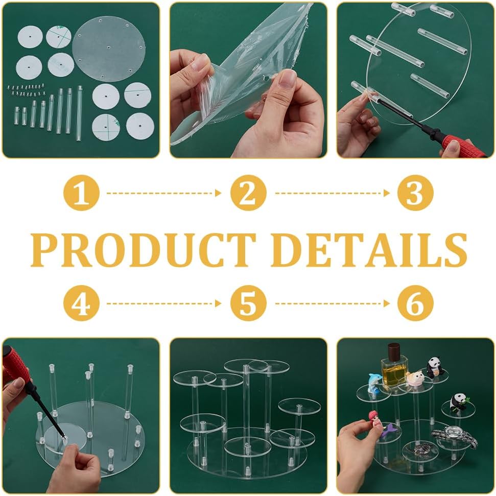 Acrylic Riser Display Shelf 8-Tier Risers Stand Multilevel Round Acrylic Stands Mini Figure / Clear
