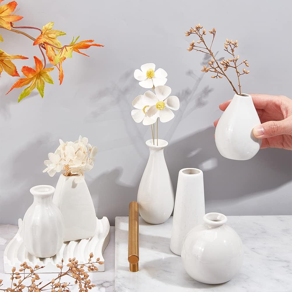 6 Styles Mini Ceramic Decor Vases Set / White-6 Styles