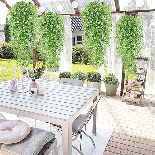 RECUTMS 4Pcs Artificial Hanging Wisteria Plants 31.5In Plastic White Ivy