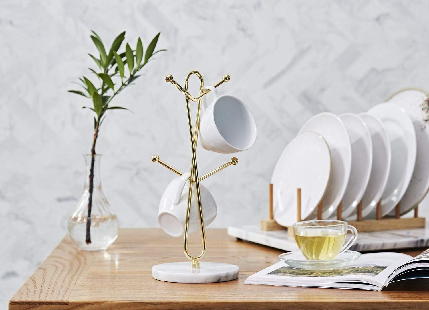 JEmarble Mug Holders with Copper Plated Standing(Black) Countertop Mug Tree, Coffee Mugs & Tea Cup Storage Rack, Coffee