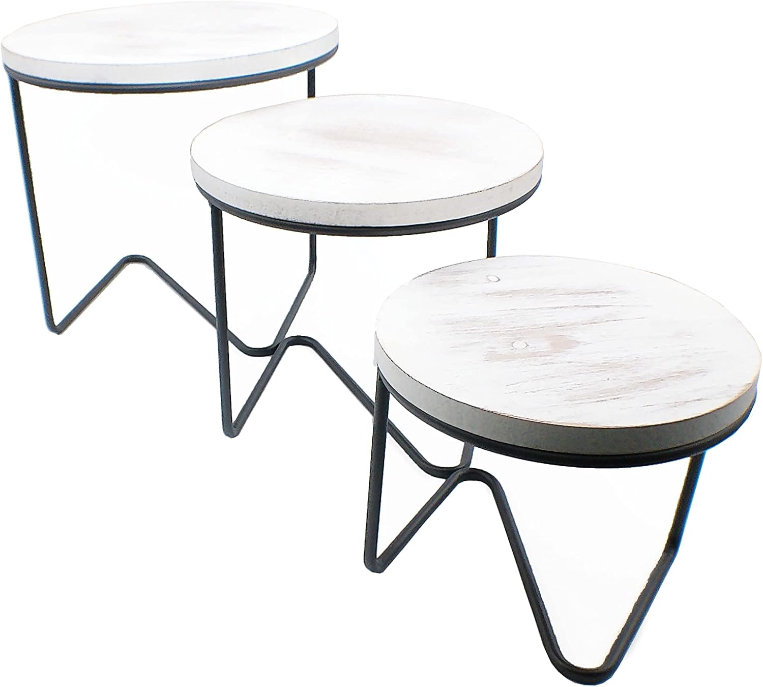 Round Wooden Display Risers / Whitewashed / Set of 3