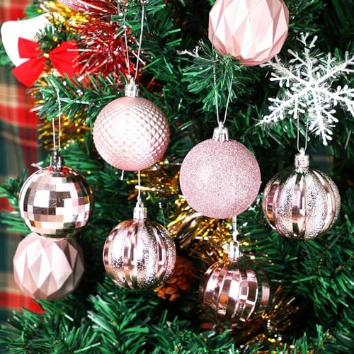 JULMELON 24PCS Pink Christmas Ball Ornaments, 60mm Shatterproof Tree Decor