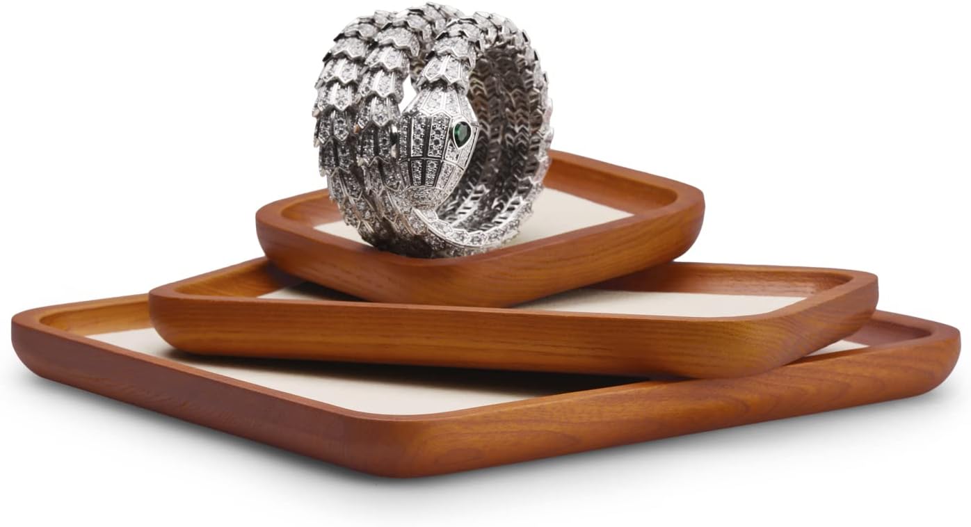 Solid Wood Jewelry Tray Jewelry Display Holder Showcase Watch / 7.87 x 7.08 x 0.59 / Creamy-white