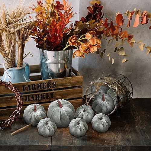 Woration 8pcs Fall Thanksgiving Home Décor Artificial Velvet Fabric Pumpkin