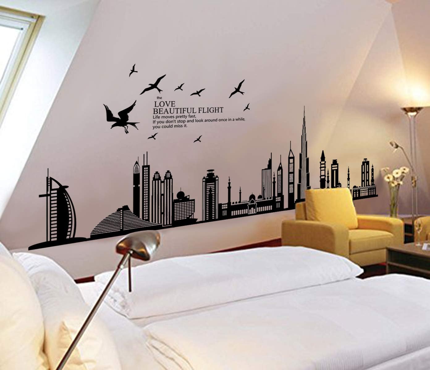 ® City Silhouette Cityscape Skyscraper Wall Sticker Living Room Bedroom Removable Wall / Black